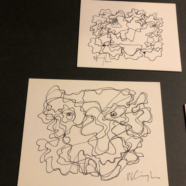 6 original ink drawings on mat board all signed 1 is double sided Smallest is 4 x 5 largest is 6 x 8