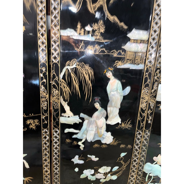 4 Vintage Asian Lacquered Wood Panels For Sale - Image 9 of 10