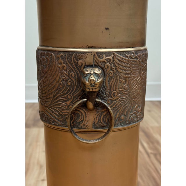 Vintage Brass Umbrella Stand W/Lion Head Handles For Sale In Kansas City - Image 6 of 7