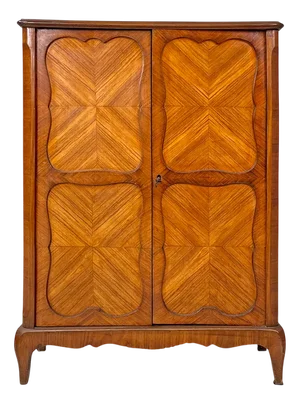Italian Antique Wooden Cabinet with Decorated Doors and Key, Late 1800s