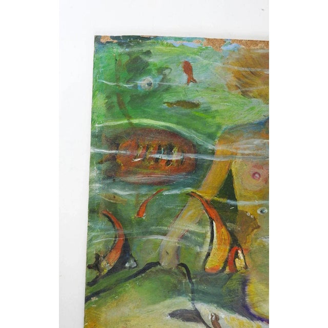 Nautical Vintage Mid 20th Century Mermaid and Fish Undersea Painting For Sale - Image 3 of 8