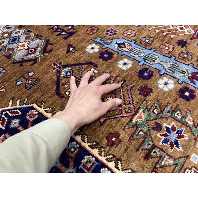 Brown Afghan Sultani Natural Dye Wool Rug, Tribal Geometric Tree Motifs, 6′7″ × 10′ For Sale - Image 9 of 13