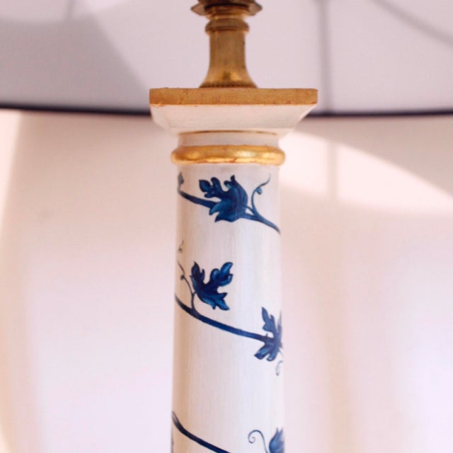 Pair of Neoclassical Painted Lamps, Cream With Blue Designs For Sale - Image 14 of 18