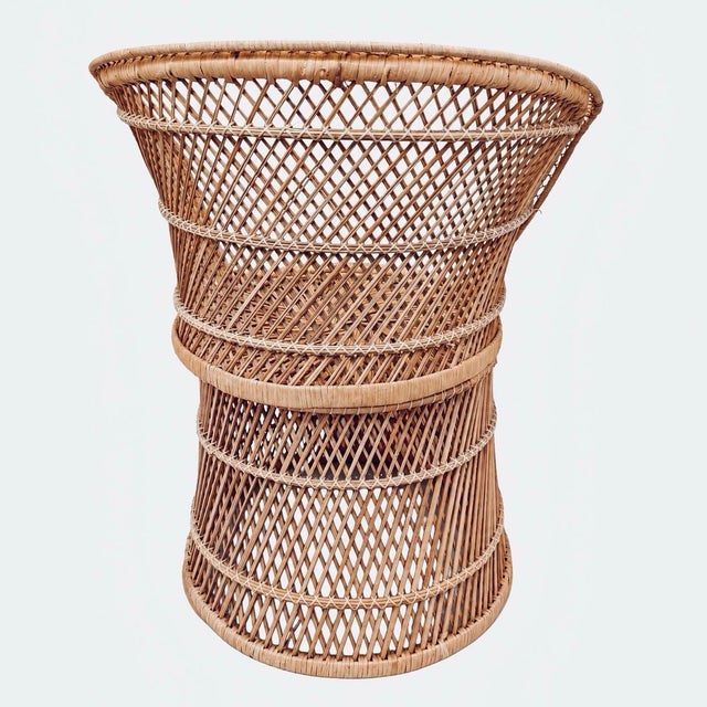 1970s 1970s Bohemian Rattan Peacock Style Barrel Chair With Pedestal Base For Sale - Image 5 of 8