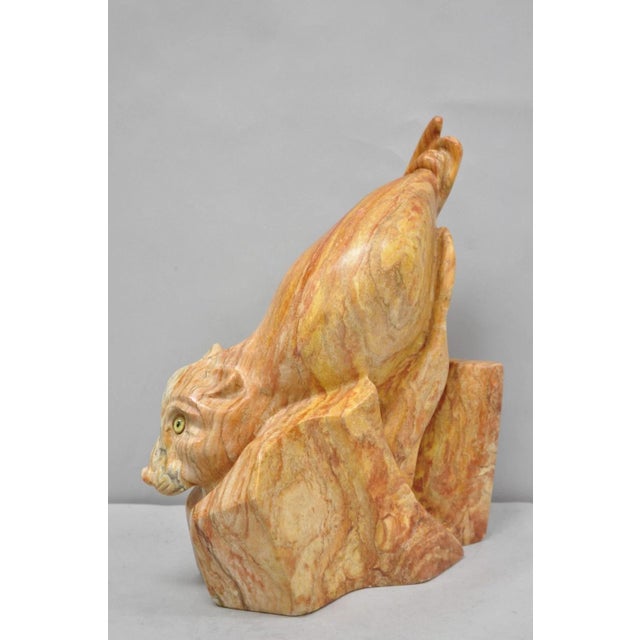 Vintage Seymour Shuren Modern Pink Carved Marble Abstract Panther Cat Sculpture For Sale - Image 12 of 18