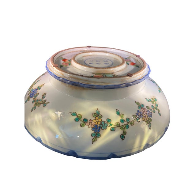 Ceramic Late 20th Century Large Pedestal Bowl With Floral Motif For Sale - Image 7 of 7