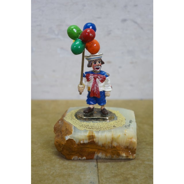 1984 Ron Lee Signed 24k Gold Balloon Sailor Clown Sculpture Onyx 4" For Sale - Image 4 of 14
