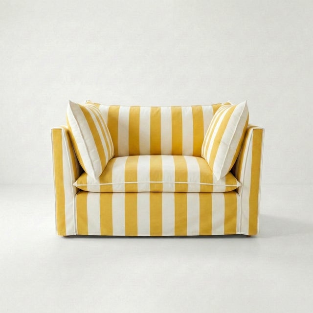 Not Yet Made - Made To Order Sophie Conran Coco Loveseat - Dandelion Stripes with Knife Edge Cushion For Sale - Image 5 of 5