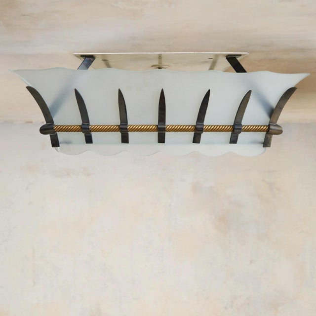 French Bronze + Frosted Glass Flush Mount by Sabino for Dominique, 1950s For Sale - Image 10 of 10