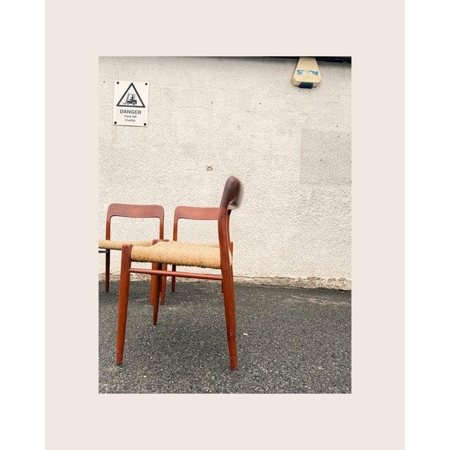 Mid-Century Modern Vintage Model 75 Teak Dining Chairs by Niels Otto Møller, 1960s, Set of 4 For Sale - Image 3 of 8