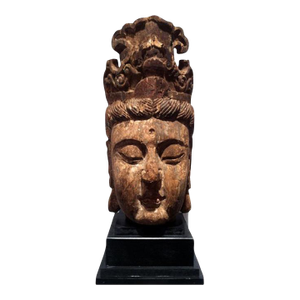 Large Wood Sculpture of Boddhisatva Head Ming Dynasty