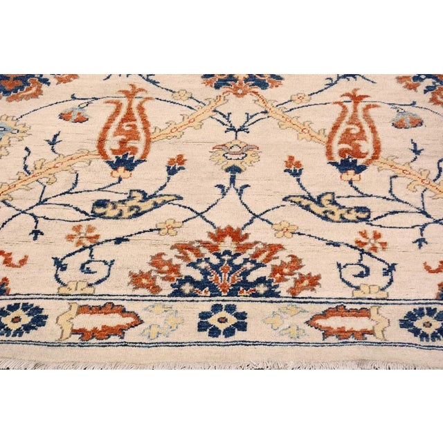 1990s 1990s Shabby Chic Kafkaz Peshawar Ivory/Blue Wool Rug - 9'1 X 10'8 For Sale - Image 5 of 6