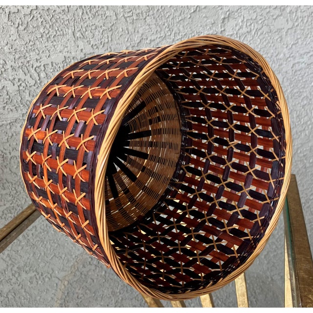 Mid 20th-Century Lacquered Rattan Geometric Design Cachepot / Planter ...