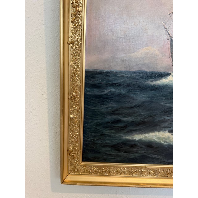 Paint Danish Artist B. Johansen Vintage Dramatic Marine Seascape Oil Painting Framed For Sale - Image 7 of 13