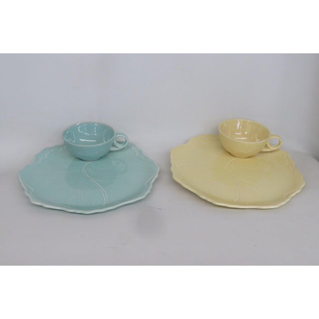 Mid 20th Century Taylor Smith Taylor Leaf Fantasy Ceramic Tea Cups and Plates - Set of 15 For Sale - Image 10 of 16