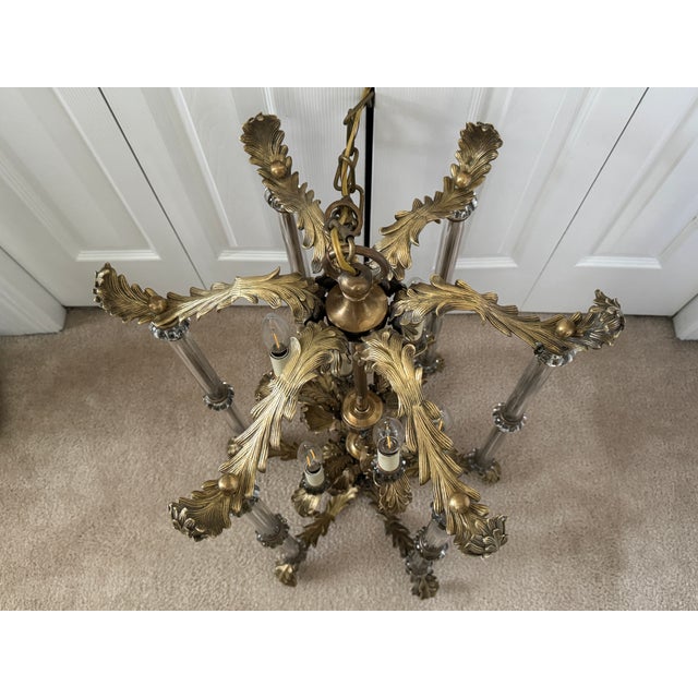 1990s Vintage French Louis XVI Gilded Brass & Crystal Luminaire/Chandelier For Sale - Image 5 of 18