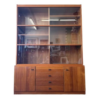 Vintage Teak 2 Piece Display Hutch For Sale