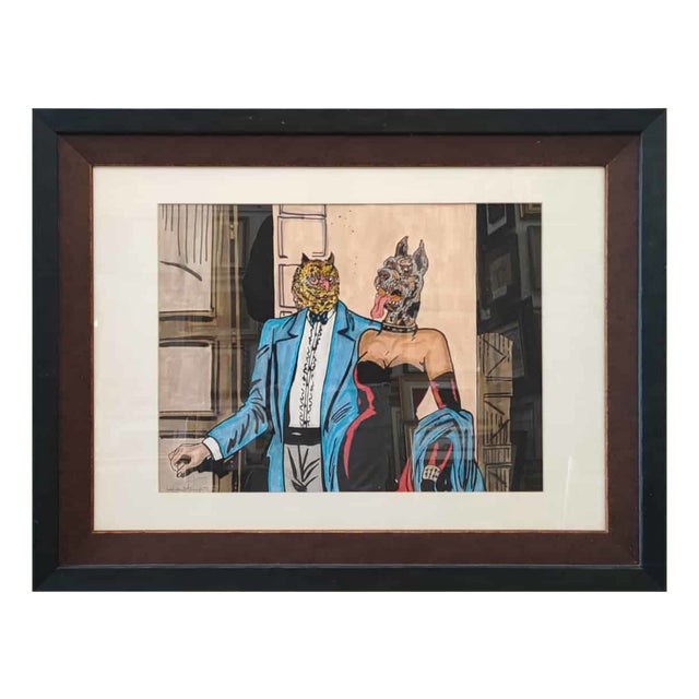 Max Hamlet, Animal Heads, Acrylic Painting on Board, Framed For Sale