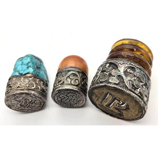 Metal Lot of Tibetan Silver and Mixed Metal Wax Seal Stamps, Set of 13 For Sale - Image 7 of 10