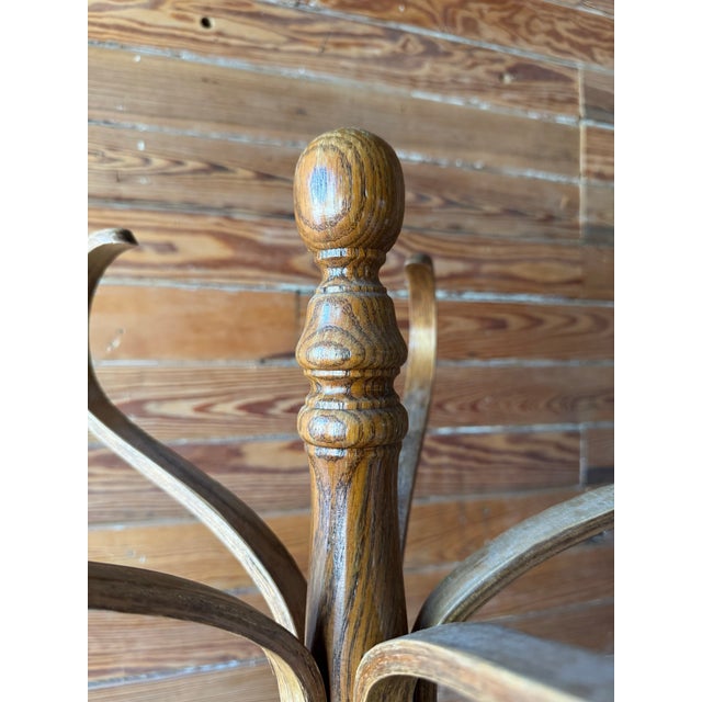 Stately Thonet-style oak bentwood coat & hat rack/hall tree in very good vintage condition. Measures 72" tall and 16.5"...