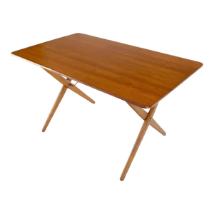 1970s Hans Wegner Danish Mid-Century Modern Teak & Brass X Base Coffee Side Table