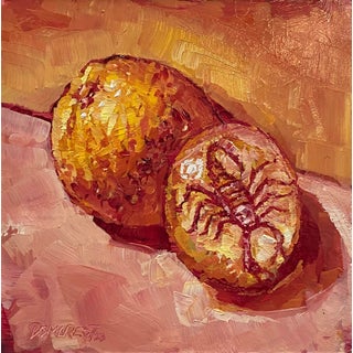 Monochromatic Orange and Scorpion by Delton Demarest | Oil on board Still life of orange and scorpion. For Sale