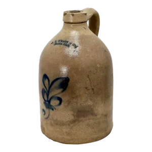 Antique American Blue Decorated Stoneware 1 Gallon Spirits Jug by A. B. Wheeler & Co. In Boston Mass