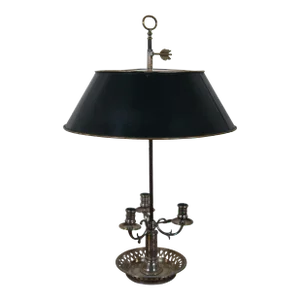 Early 20th Century French Bouillotte Directoire 3 Light Pierced Tole Candelabra Lamp