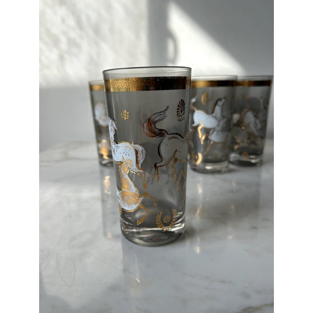 Gold 1950s Mid-Century Modern Culver Glass Ming Horse Highball Glasses- Set of 9 For Sale - Image 8 of 10