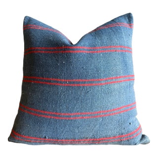 Vintage Rug Pillow Cover With Stripes For Sale