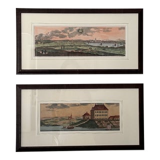 18th Century Swedish Hand-Colored Etchings of Landscape and Architecture Scenes - a Pair For Sale