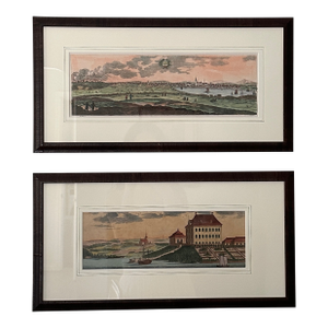 18th Century Swedish Hand-Colored Etchings of Landscape and Architecture Scenes - a Pair