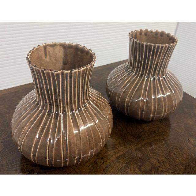 Early 21st Century Barbara Eigen Ribbed Ceramic Vases, Pair For Sale - Image 5 of 12