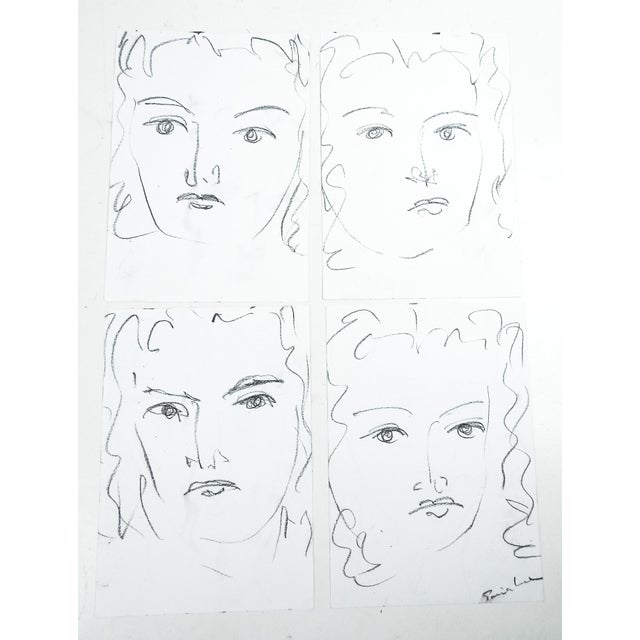 Vintage Quick Portrait Sketches Drawings - Set of 4 For Sale In Seattle - Image 6 of 6