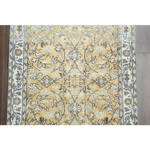 Textile Vintage Turkish Oushak Handmade Wool Cotton Yellow Runner Rug For Sale - Image 7 of 11