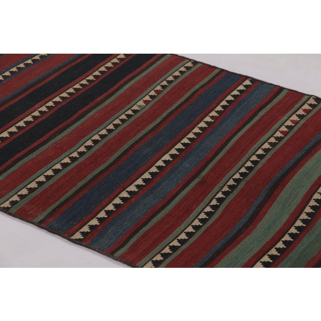 1950s Vintage Persian Runner Kilim, Tribal Rug With Polychromatic Stripes For Sale - Image 5 of 8