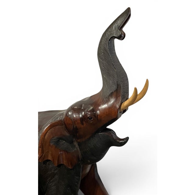 Vintage Free Standing 5-Foot Balinese Carved Wood Elephant For Sale - Image 4 of 8