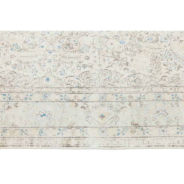 Antique Shabby Chic Persian Kerman Rug - Hand-Knotted Muted Floral Wool in Ivory For Sale In New York - Image 6 of 10