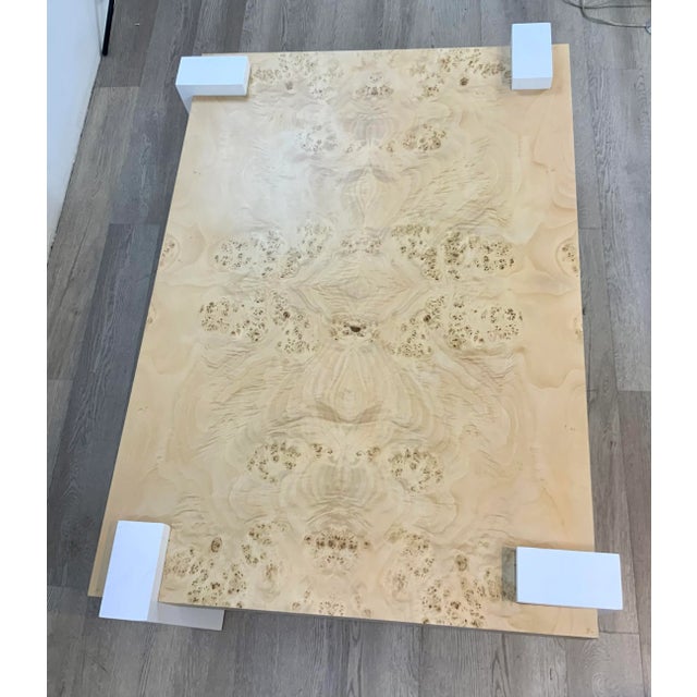 Modern Modern Bird’s Eye Maple Burl Finished Wood Cocktail Table For Sale - Image 3 of 4