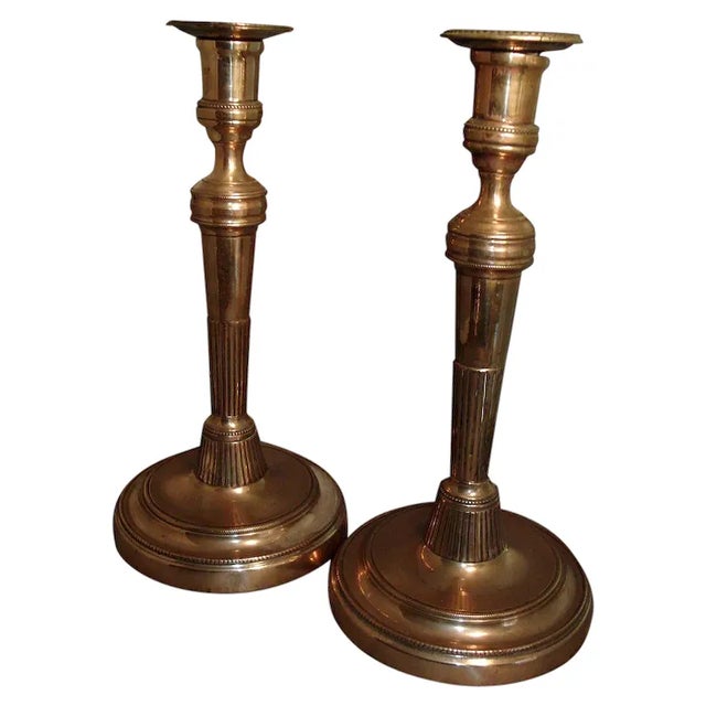 Metal Antique 18th Century Continental Brass Candlesticks - a Pair For Sale - Image 7 of 7