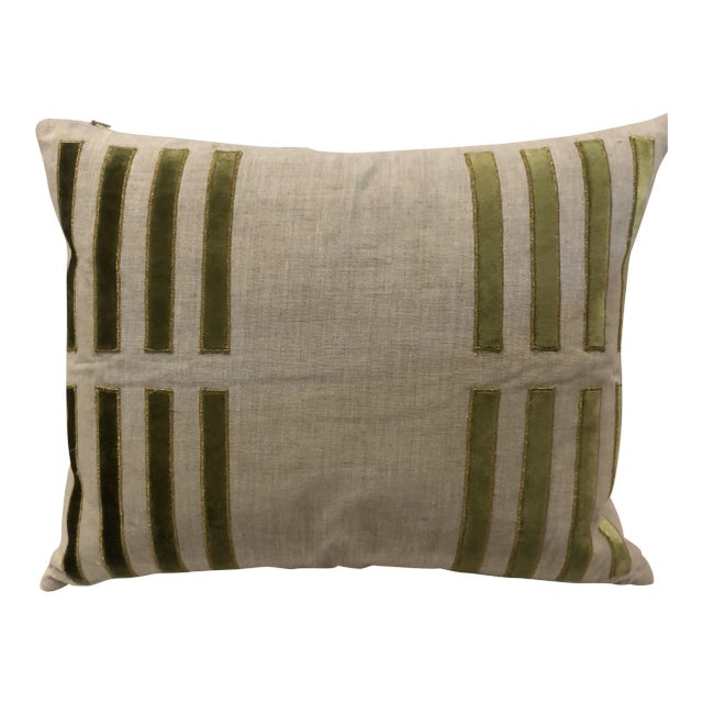 Contemporary Emdee “Velluto Porto” Green Velvet & Linen Pillow For Sale