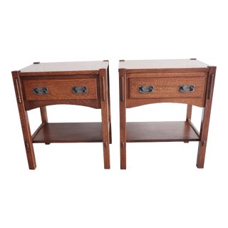 Stickley Style Quartersawn Oak Mission Nightstands - a Pair For Sale