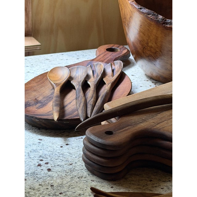 Hand-Carved Olive Wood Serveware, 1980s, Set of 16 For Sale - Image 3 of 18