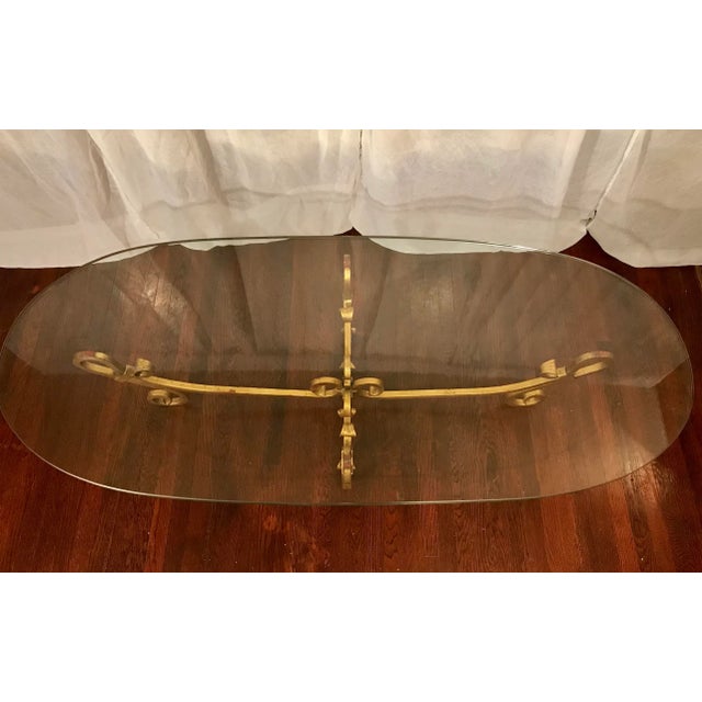 Hollywood Regency Hollywood Regency Gold Gilt Wrought Iron Coffee Cocktail Table Exquisitely Large For Sale - Image 3 of 12