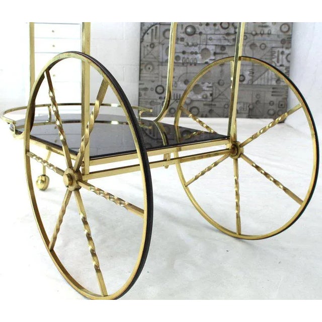 Metal 1970s Mid-Century Modern Brass Tortoise Finish Glass Bar Serving Cart For Sale - Image 7 of 8