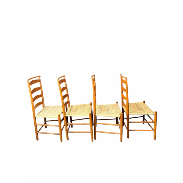American Vintage Shaker Style Cherry Wood Ladder Back Chairs -Set of 4 For Sale - Image 3 of 12