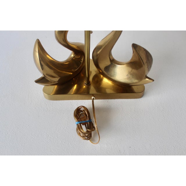 Late 20th Century Italian Style Brass Stylized Swans Desk Table Lamp Triangular Base Detail Mid-Century Modern For Sale - Image 13 of 14