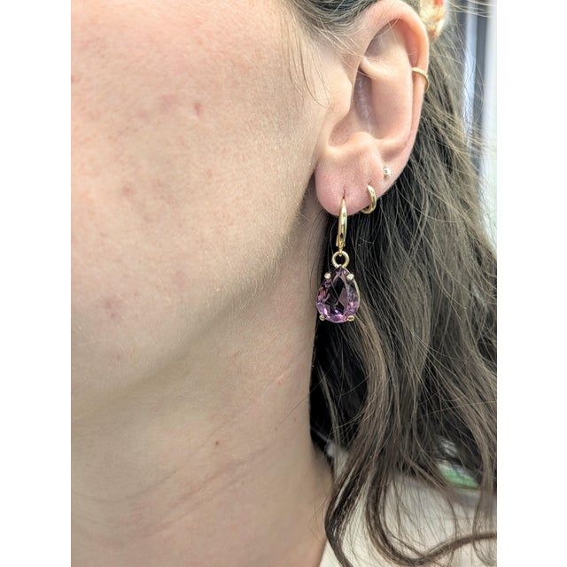 Modern Genuine 12.8cts Amethyst Levertops in Solid 14k Yellow Gold-Set of 2 For Sale - Image 3 of 5