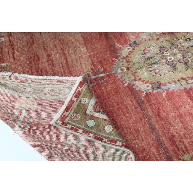 Handwoven Vintage Turkish Sivas Rug – Soft Red Palette & Floral Medallion -5' 8'' X 9' 6'' For Sale - Image 14 of 14
