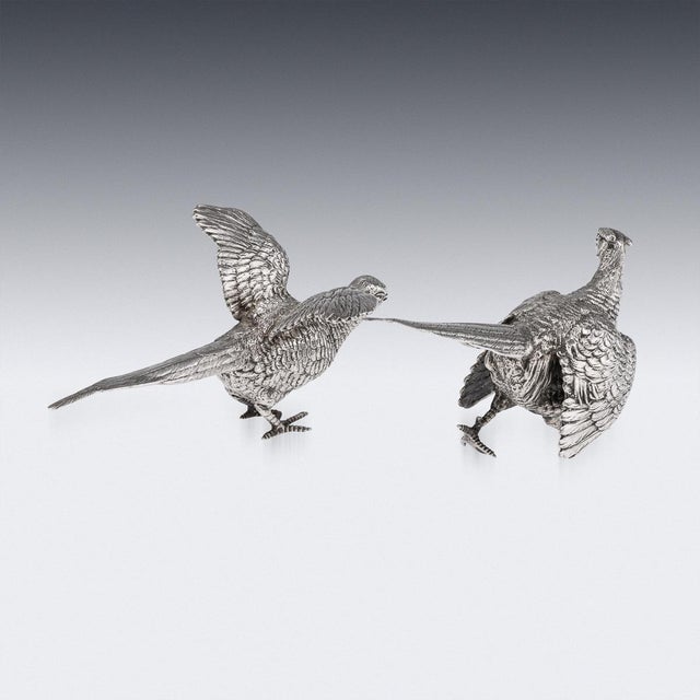 1970s Vintage 20th Century English Silver Ornamental Pheasants, 1972, Set of 2 For Sale - Image 5 of 18